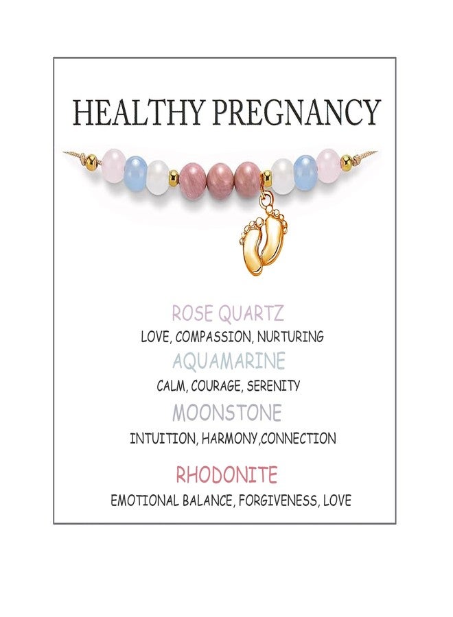PINCHUAN Healthy Pregnancy Gifts Healing Crystals Pregnancy Bracelet Healthy Pregnancy Bracelet New Mama Bracelets Pregnant Mom Gifts Pregnancy Gift for Expecting Mom Mothers Day-Gold - Image 1
